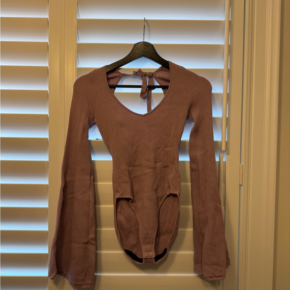 Purple Ribbed Long Sleeve Top Bodysuit